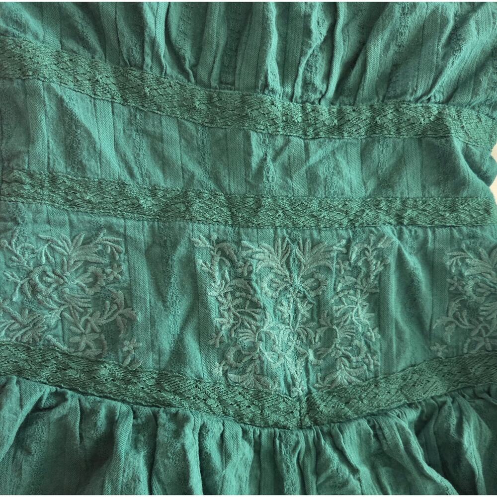 Altar'd State Emerald Green Embroidered Tiered Ruffle Mini Dress Size Medium - Picture 3 of 7